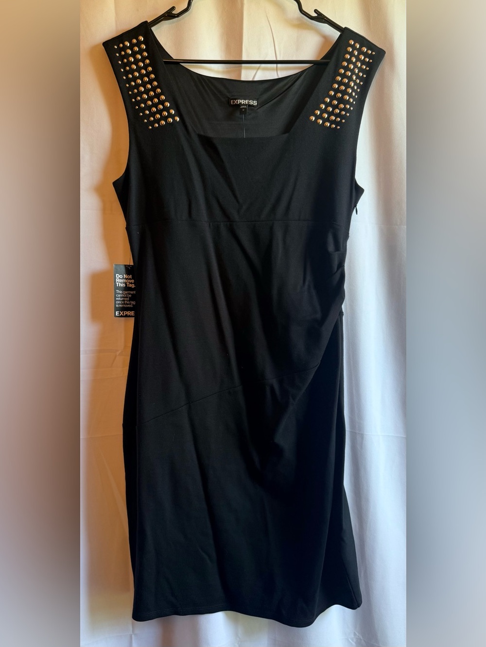 Express Black Sleeveless Dress with Gold Stud Shoulder Detail Size 12 NWT